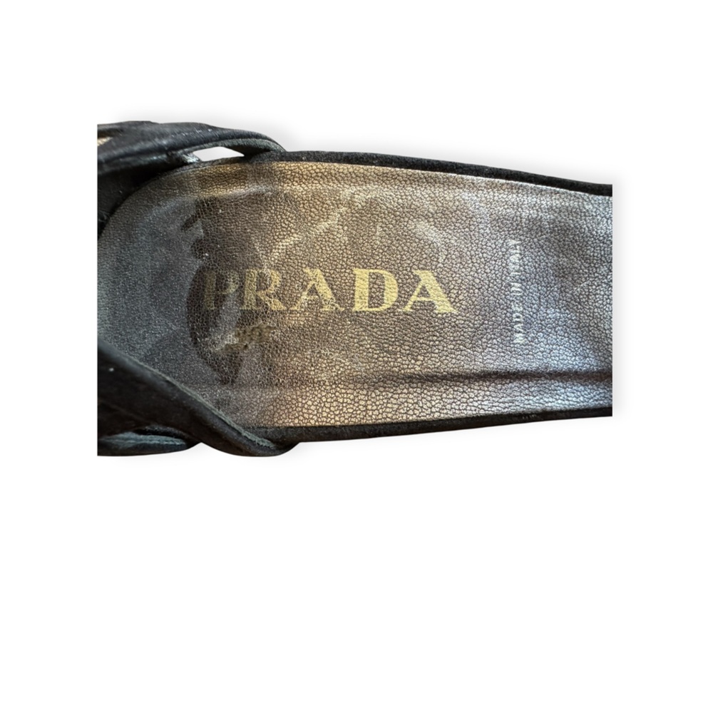 Prada Black Cutout Heels Size 37.5 US 7.5 Strappy Designer Pumps heel length 4" - Picture 12 of 12